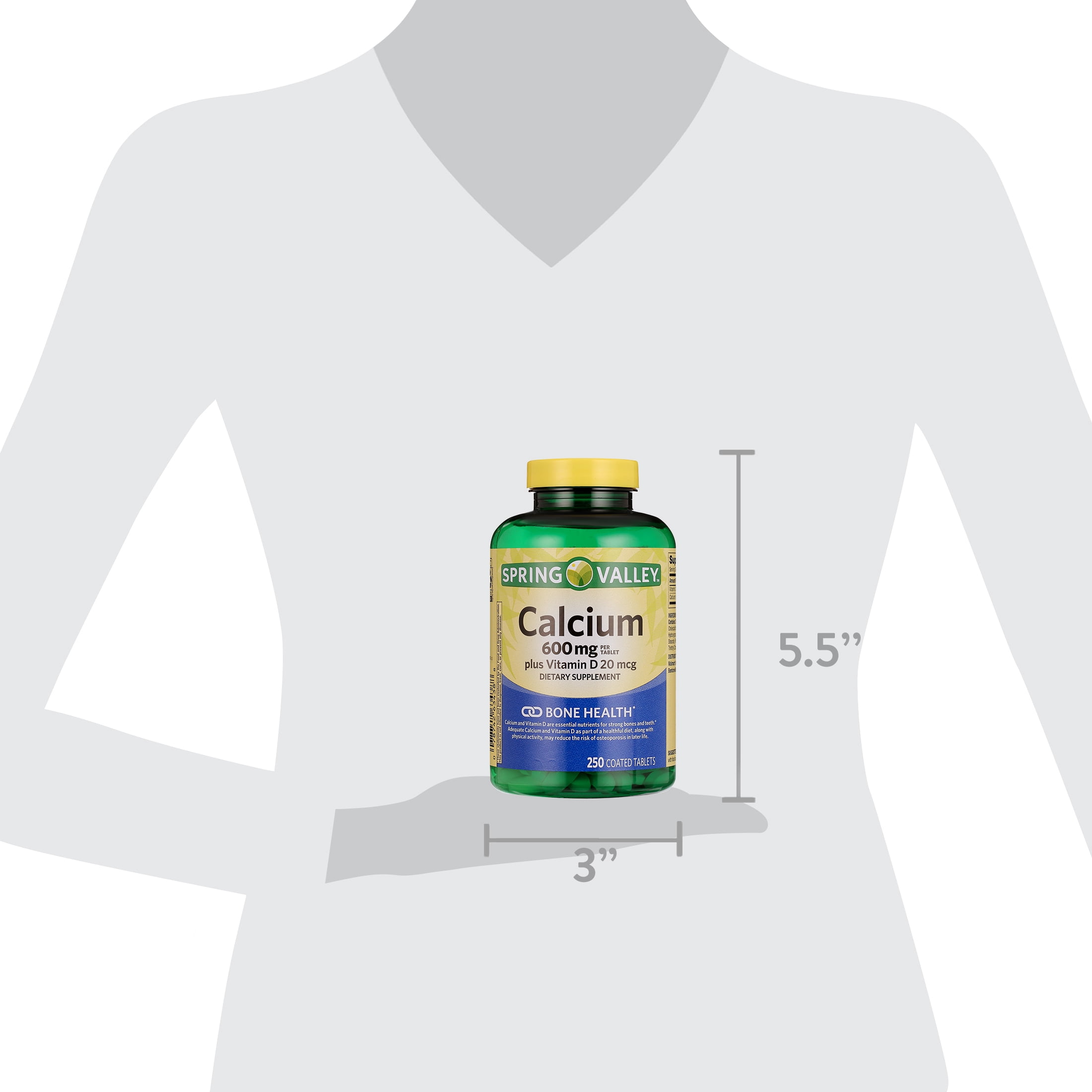 Spring Valley Calcium Plus Vitamin D Tablets, 600 mg, 250 Count,  Dietary Supplement