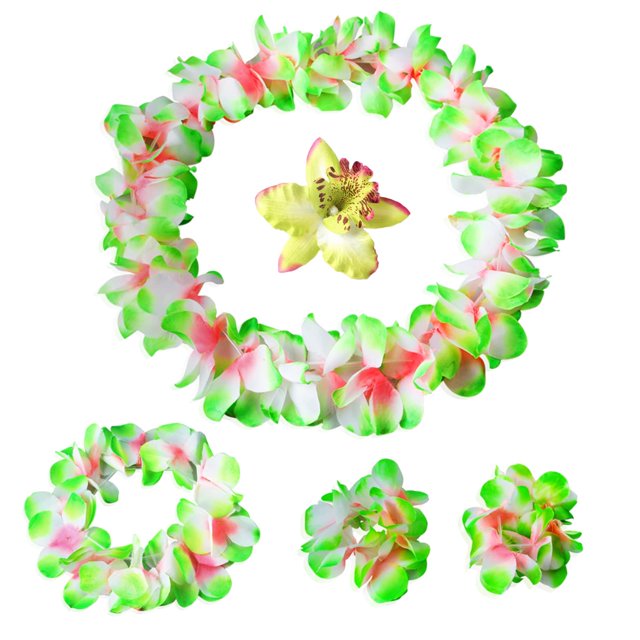 Hawaiian Leis Diadema Pulseras Flor Clips para el Cabello Luau Tropical Mujeres Collar Tocado Bandas para el Cabello Pulseras Verano Playa Piscina Cosplay Vestir Fiesta de Cumpleaños Decoraciones Sumi