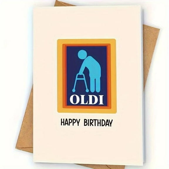 Funny Birthday Card for Old Person – "Happy Birthday" Design with Walker Image – Blank Inside, Envelope Included – Perfect Gift for Aging Friends and Family
