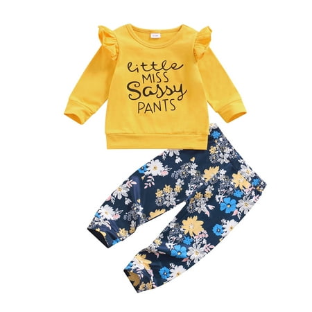 

Yinyinxull Newborn Baby Girls Fall Winter Clothes Ruffle Long Sleeve Sweatshirt Tops Floral Pants Outfits Yellow 9-12 Months
