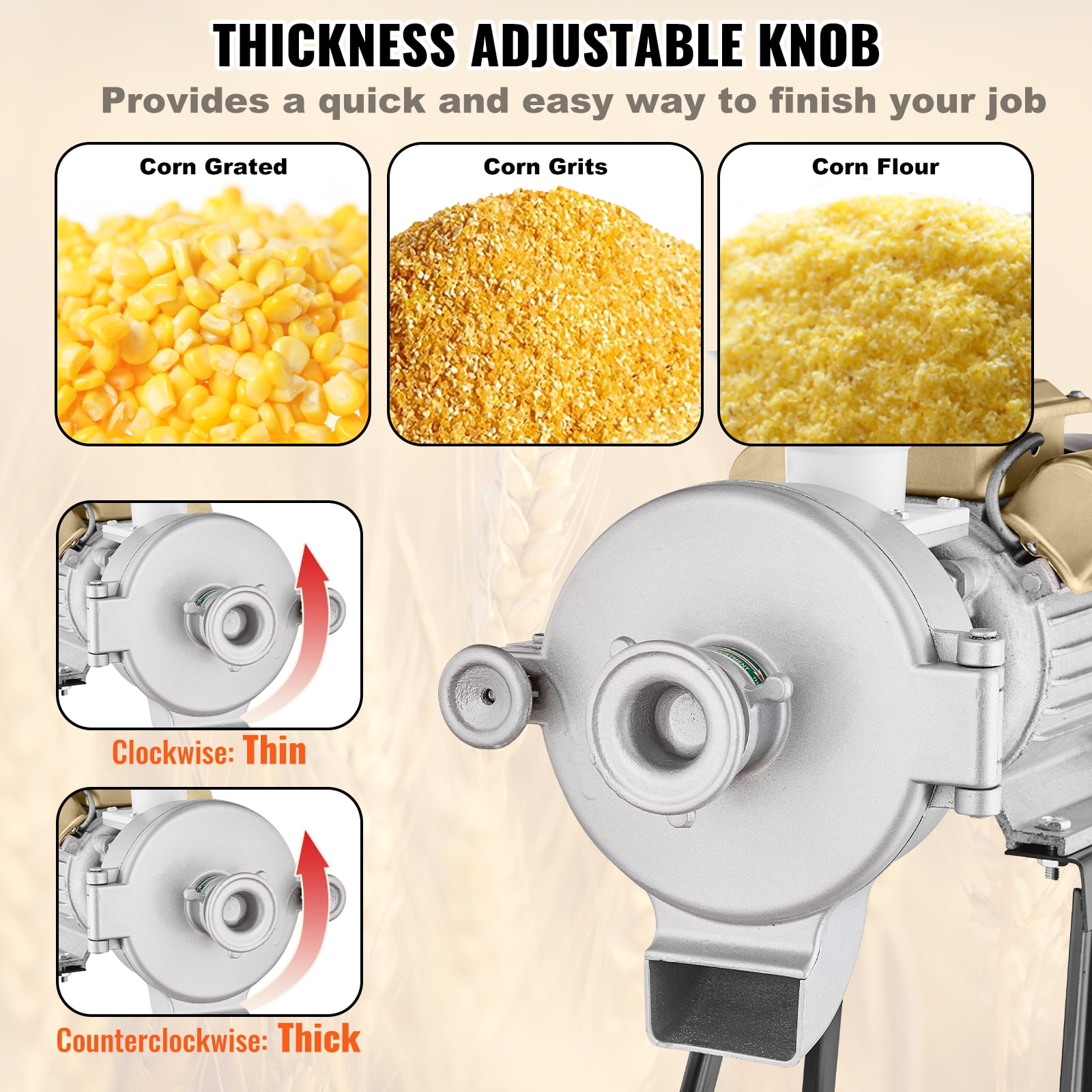 VEVOR 3000W Electric Grain Mill Grinder 110V Spice Grinders Corn Wheat Flour Cereal Mill Wheat Grinders & Dry & Wet Grinder