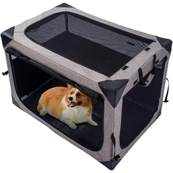 Folding Dog Crate Outdoor Travel Soft 36" Large Dog Crate for Large Medium Dogs, Portable Dog Cage Light Grey