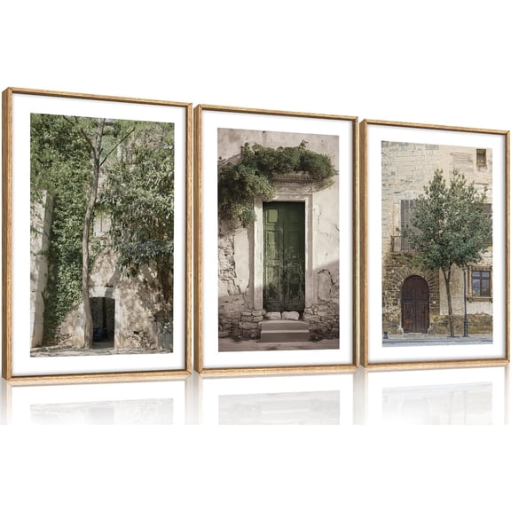 Large Vintage Italy City Landscape Framed Canvas Wall Art Set,Green Olive Tree Old House Wall Decor,Malta Modern Minimalist Country Farmhouse Art Print for Living Room,Bedroom,Office-16 x24 x3