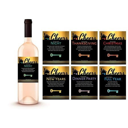 6 New Home Gift Wine Label Milestone set | Gold | Housewarming Party Gift Ideas, Unique Real Estate Housewarming Gifts, Congratulations from Agent to Client, New Neighbor