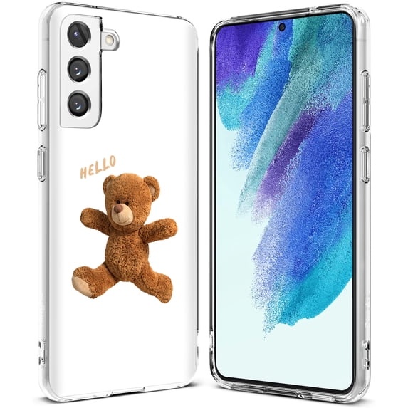 TalkingCase Slim Case Compatible for Samsung Galaxy S21 FE 5G (Fan Edition), Hello Teddy Bear Print, Lightweight, Flexible, Soft, USA