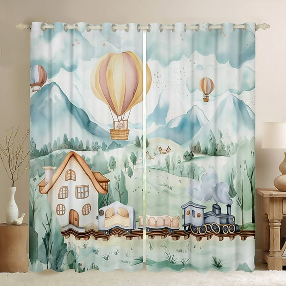Castle Fairy Kids Boys Girls Cartoon Railway Train Black Out Curtains,Steam Engine Curtains Pack of 2 (42x63 Each),Railroad Transportation Theme Bedroom Curtains,Luxury Bedroom Decor