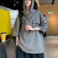 thumbnail image 2 of Mens Summer Half Sleeve Hooded T-shirt Korean Loose Drawstring Ice Silk Pullover, 2 of 11