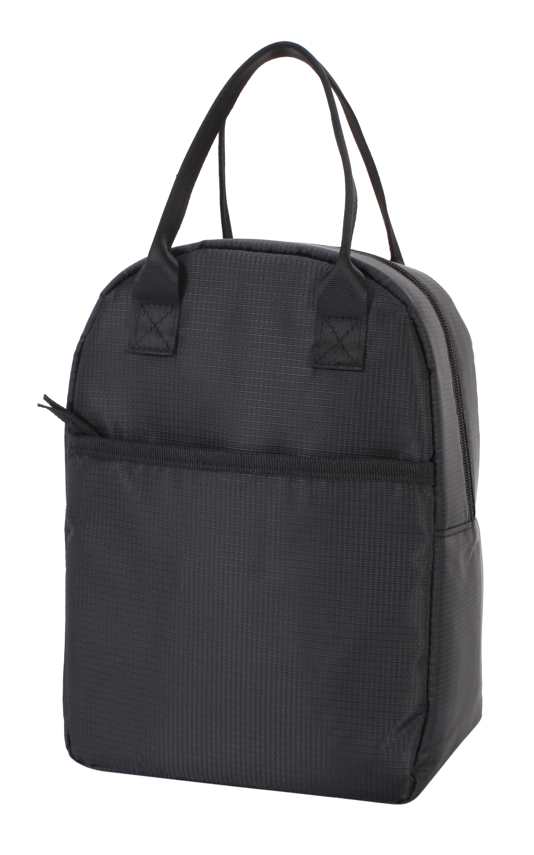 Mainstays Black Reusable Polyester Lunch Bag, Rounded Top, Zippered Main Compartment and Front Pocket