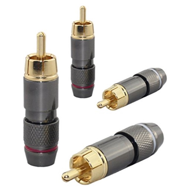 [4 pcs] hi end rca male plug, adapter audio phono, gold plated solder connector wvhfr4in1