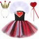 thumbnail image 2 of Disfraz de reina de corazones roja con purpurina para niñas, ropa de fiesta de carnaval de Halloween, disfraz de País de las Maravillas, vestido de princesa con tutú elegante para niños, 2 of 5