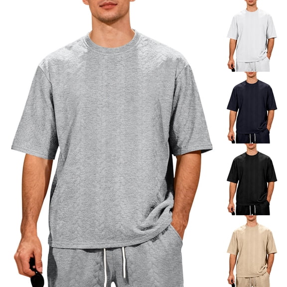 LTTVQM Men's Casual Short Sleeve T-Shirt Loose Fit Crew Neck Soft Cotton Summer Daily Basic Tee Shirts Light Gray L