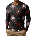 thumbnail image 4 of Men's Fashion Printed Round Neck Long Sleeve Bottoming Shirt Top with Christmas Snow Night Print for Seasonal Outfits and Daily Wear - Soft and Warm Men's Base Layer,Black,L, 4 of 7