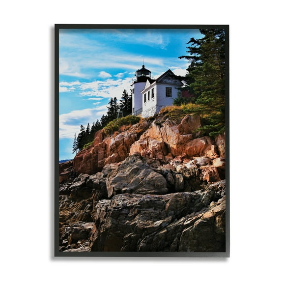 Stupell Industries Lighthouse on Cliff Nature Photography Black Framed Art Print Wall Art, 11 x 14