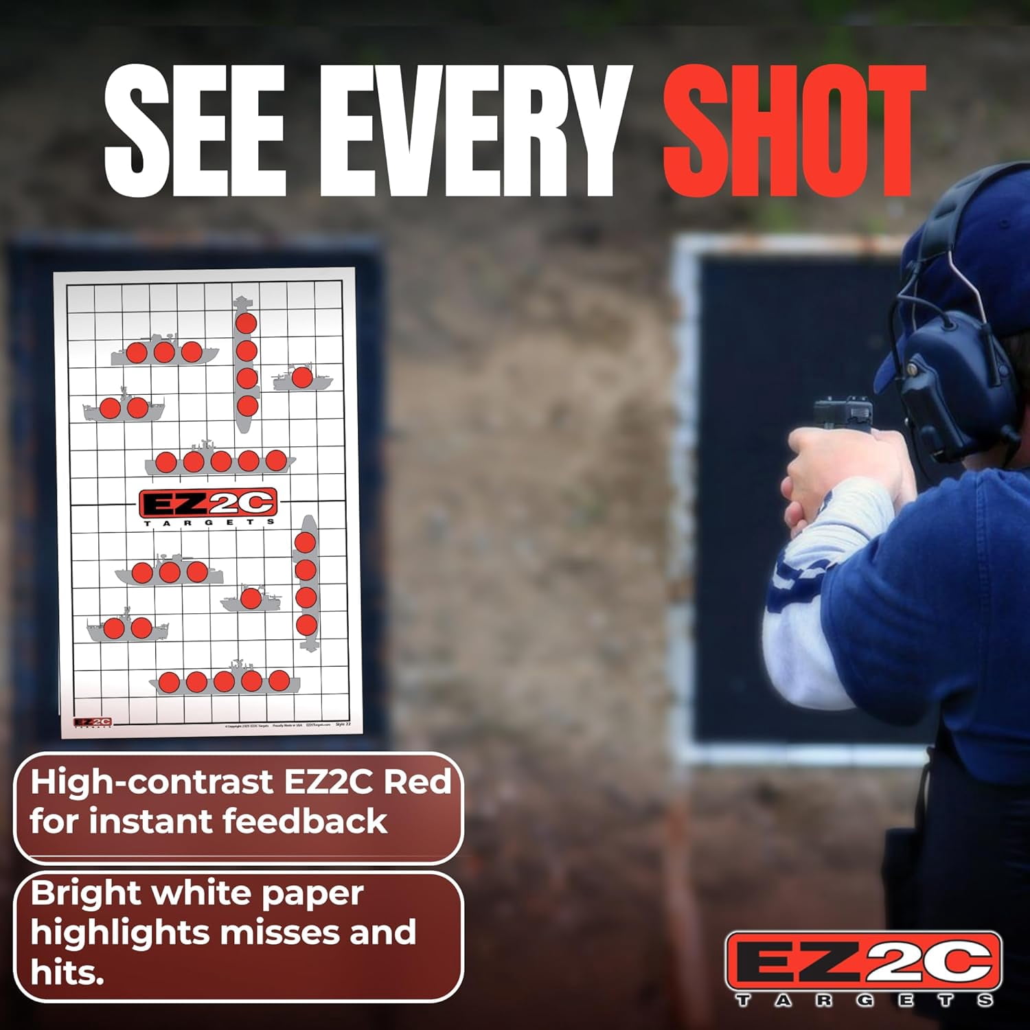 EZ2C Targets Style 22: Sink The Boats. Fun Game. Paper Targets for Range Made in USA 11"x17" (Tear-Off Pad of 50)
