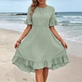 thumbnail image 4 of Ayolanni Lightweight Summer Dresses for Women 2026 Flutter Sleeve Short Sleeve Crew Neck Solid Maxi A-Line Dress Ruffle Vacation Beach Ruched Waist Casual Sundress Green L, 4 of 9