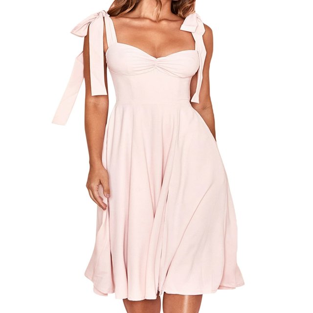 PENGXIANG Robe Midi Sans Manches d'Été pour Femmes de Couleur Unie / Robe de Soirée à Motif Floral
