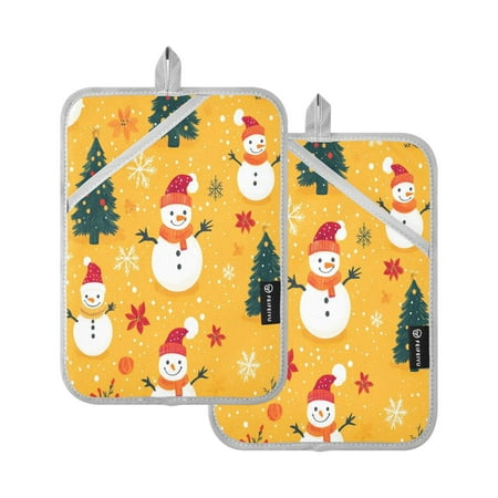 

Christmas-themed Snowmen Yellowpattern Square Insulation Pads 2 Piece Heat Resistant 338 Degrees F Oven Mitts for Kitchen Table BBQ Microwave and Other Cooking Occasions