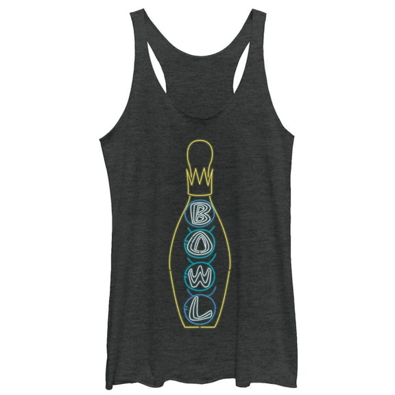 Women's The Big Lebowski Bowling Neon Light Print Racerback Tank Top Black Heather Small