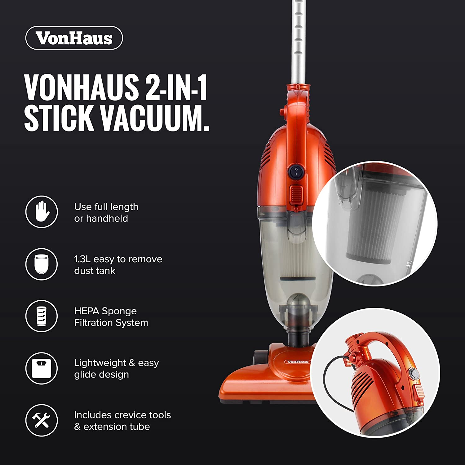 VonHaus 2 in 1 Stick \u0026 Handheld Vacuum 