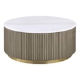 thumbnail image 1 of Coaster Jason Table Basse Ronde à Plateau en Marbre Blanc avec Base Tambour, Couleur Grège, 1 of 6