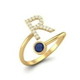 thumbnail image 2 of Capital R Initial Letter Blue Sapphire 925 Sterling Silver Gold Vermeil Adjustable Front Open Women Valentines Day Gifts Ring, 2 of 3