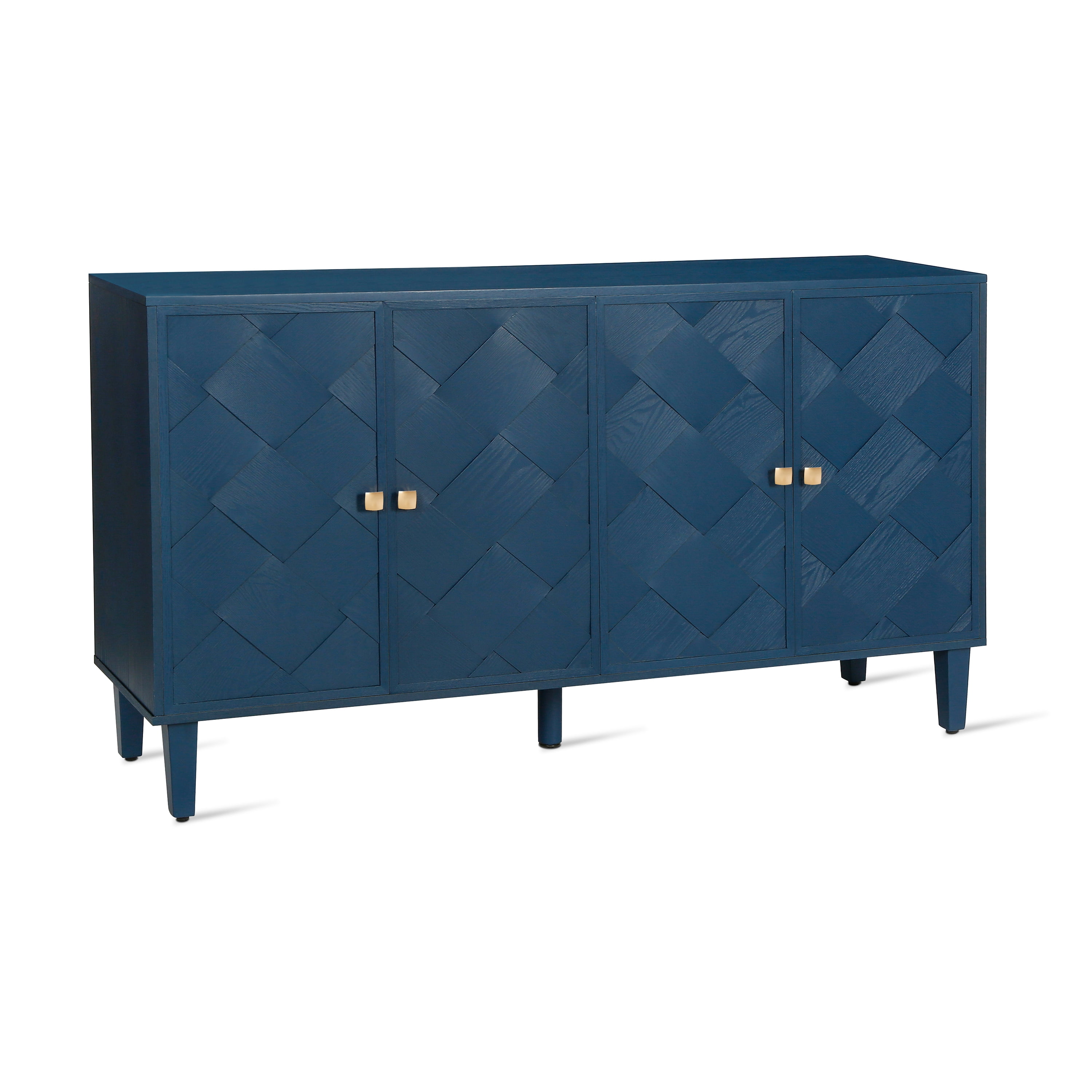 Euroco Modern Farmhouse Sideboard Buffet Cabinet with Storage & 4 Doors,59.8" Wood Coffee Bar Cabinet with Shelves for Kitchen Living Room,Navy Blue