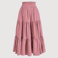 thumbnail image 3 of Women's Flowy Long Skirt Elastic High Waist Retro Pleated A-Line Flared Maxi Skirts Beach Vacation Outfits, 3 of 5