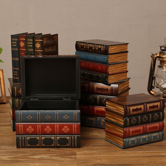 Vintage Design Book Box, Jewelry Storage Container, Large Keepsake Box for Collectibles, Decorative Organizer Box with Lid, Rustic Box for Treasures & Small Items(A)