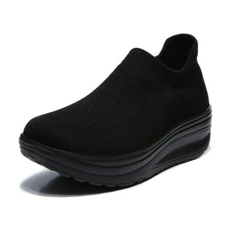 HAOTAGS Women s Casual Walking Sneakers Slip On Comfortable Lightweight Shoes Black Size 8