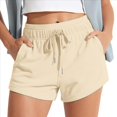thumbnail image 2 of Pantalones Cortos Deportivos para Mujer con Bolsillos, de Algodón Francés, con Cordón Ajustable, para Hacer Ejercicio en Verano, Informales y Cómodos. Crema S, 2 of 8