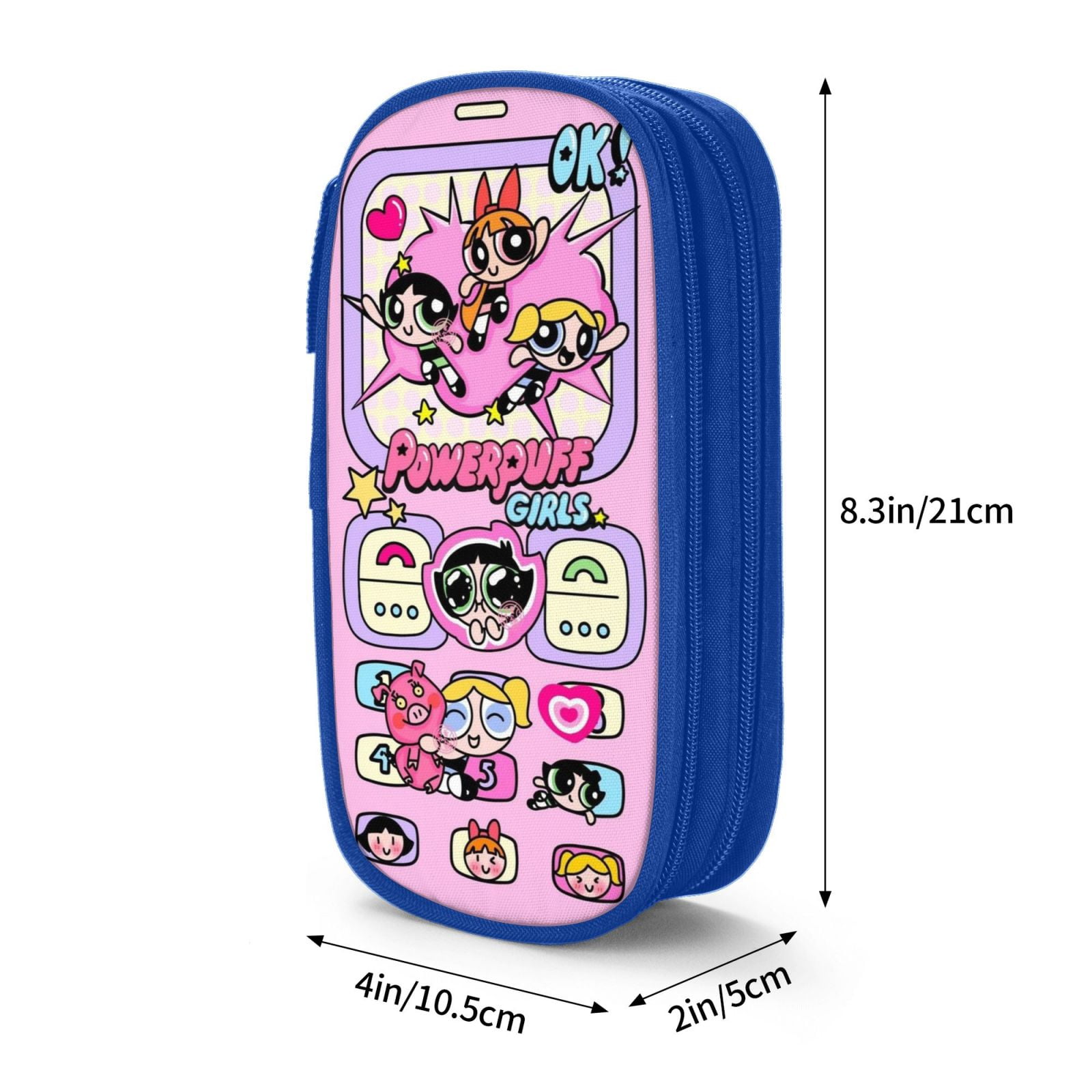 The Powerpuff Gi-rls Pencil Case Large Capacity Pencil Pouch Penbag Office Stationery Organizer Travel Makeup Bag Blue