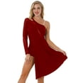 thumbnail image 2 of Zaldita Women Lyrical Dance Dress One Shoulder Split Asymmetrical Hem Modern Contemporary Dacnewear Burgundy L, 2 of 7