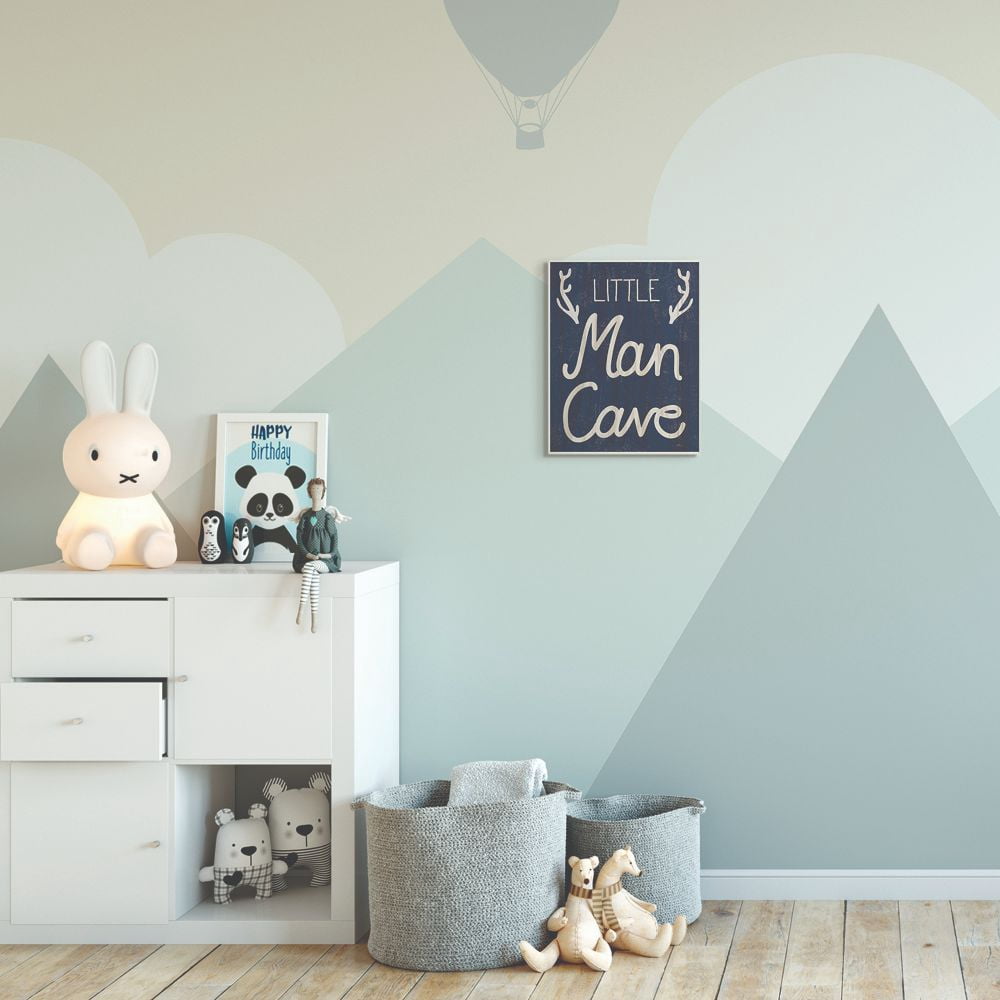 The Kids Room by Stupell Kids Little Man Cave Word Boys Blue Nursery Design Wall Plaque Art by Daphne Polselli