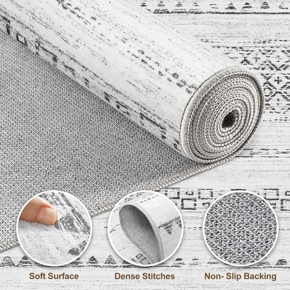 5 X 7 Rectangular Area Rug Gray Machine Washable Soft Stain Resistant Moroccan Style