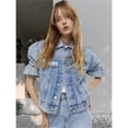 thumbnail image 4 of Chaqueta Vaquera Corta de Color con Mangas 3/4 para Mujer, de Lavado , Estilo Camionero Azul S, 4 of 7