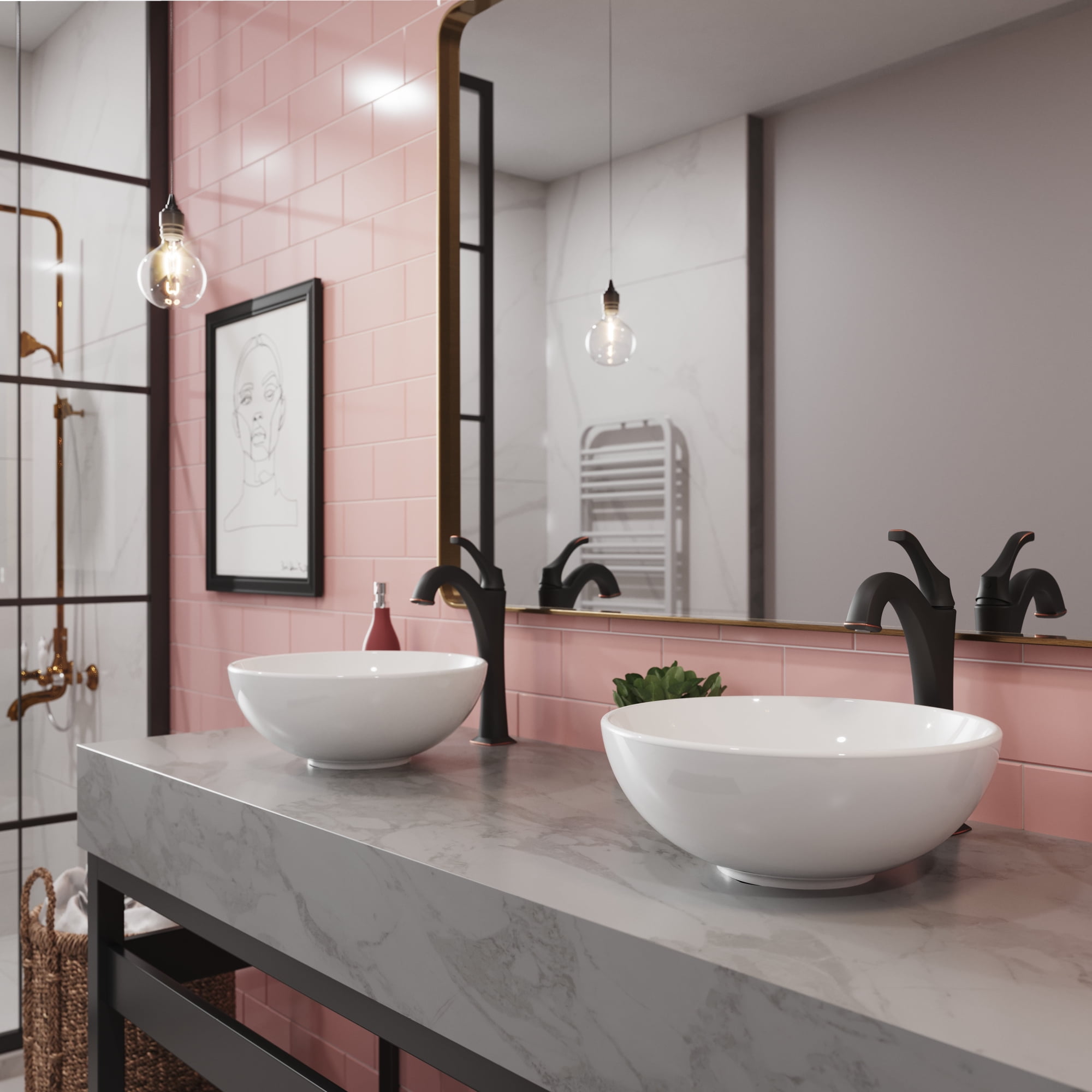 KRAUS Elavo 14-inch Round White Porcelain Ceramic Bathroom Vessel Sink and Arlo Faucet Combo Set with Pop-Up Drain, Oil Rubbed Bronze Finish