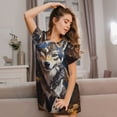 thumbnail image 3 of Easygdp Oil Painting Tribal Wolf Camisón de manga corta para mujer, informal, estampado, 3 of 6