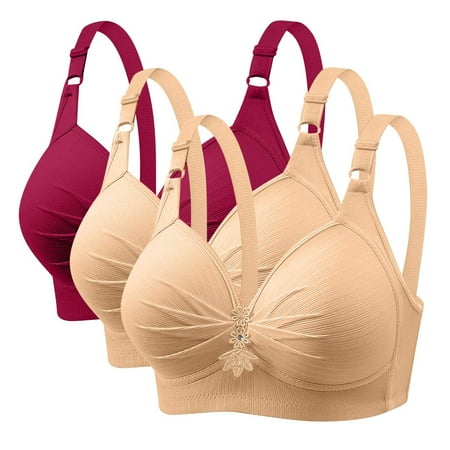 Mrasaso Seasonal Savings Women Lingerie Plus Size Wireless Bra Gathered Daily Bra 3PC Printed Seamless Comfortable LingerieMulticolor 4XL