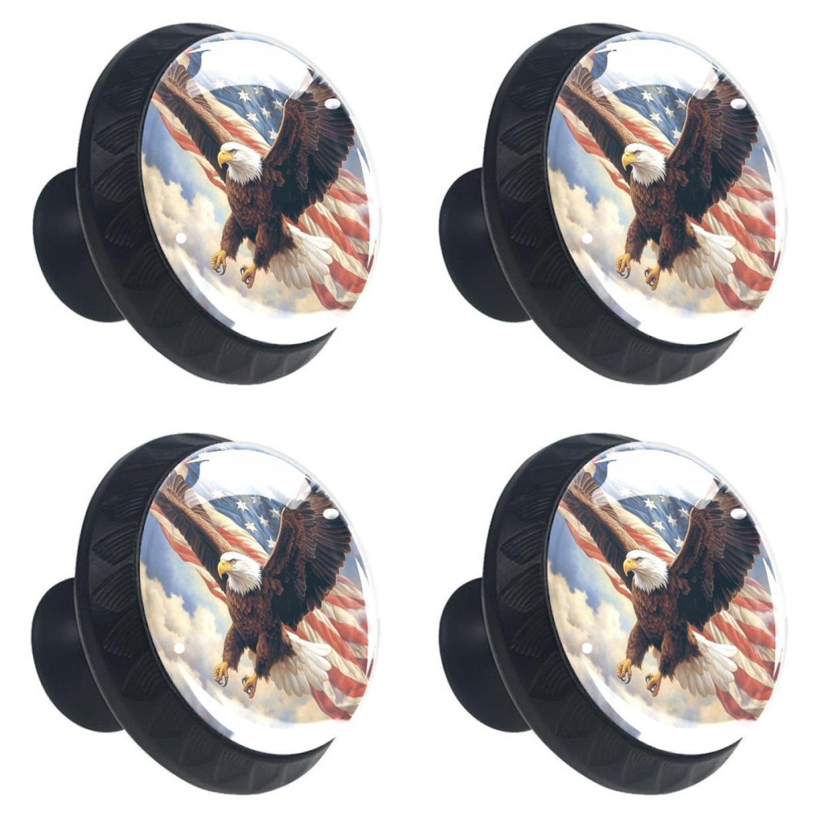 4 Pcs Eagle and American Flag Knobs for Kitchen Cabinet Cupboard Dresser Bookcase Drawer Pulls Handles Round Home Decor