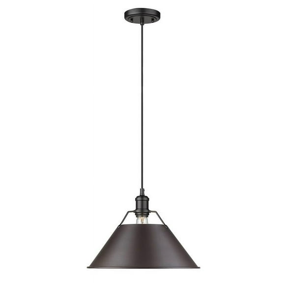 Yep by Golden Lighting Orwell 1-light 14in Pendant in Matte Black and Rubbed Bronze shade