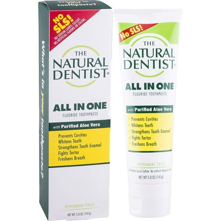 The Natural Dentist All In One Toothpaste, Peppermint Twist, 5 Ounce Tube, Toothpaste for Daily Use, Reduces Plaque, Whitens Teeth, Helps Prevent Gingivitis and Cavities, No