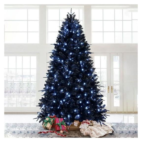 8ft PE/PVC Mixed Black Tree Automatic Fireproof Artificial Tree With Led for Halloween