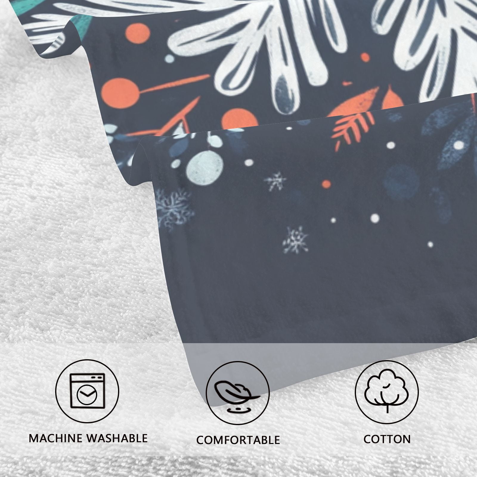 Christmas Blue Snowflake Hand Towels Cotton Bath Towels Large Face Towels Absorbent for Bathroom 2 Packs