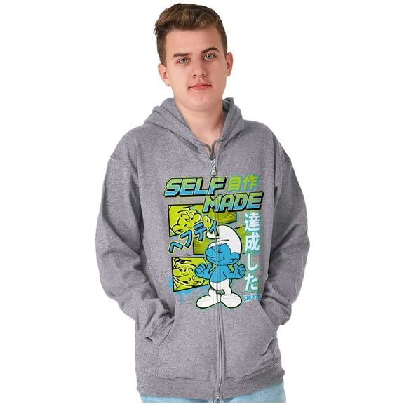 The Smurfs Cool Kanji Self Made Unisex Plus Size Zip Hoodie Brisco Brands 2X