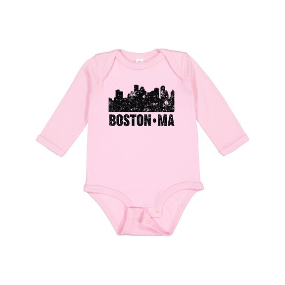 Inktastic Boston Massachusetts City Skyline with Grunge Boys or Girls Long Sleeve Baby Bodysuit