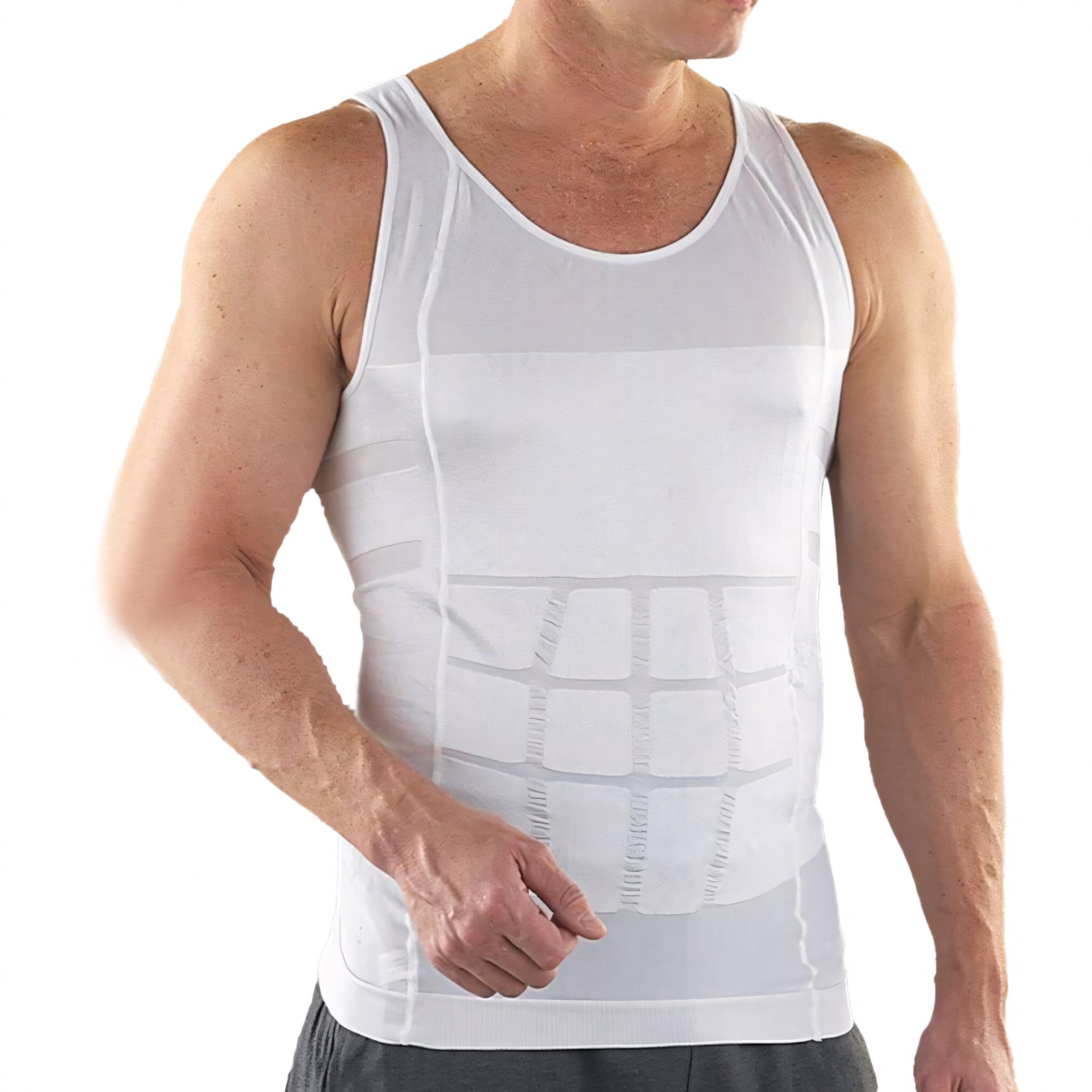 Toptie 3 Pack Men's Slimming Body Shaper Waist Trainer Vest, Chest Gynecomastia Compression Shirt-Black-L