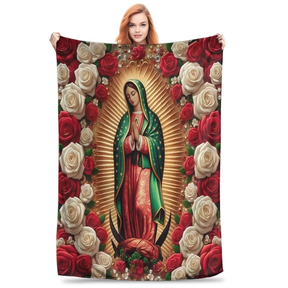Virgin Mary Pattern Print Flannel Throw Blanket