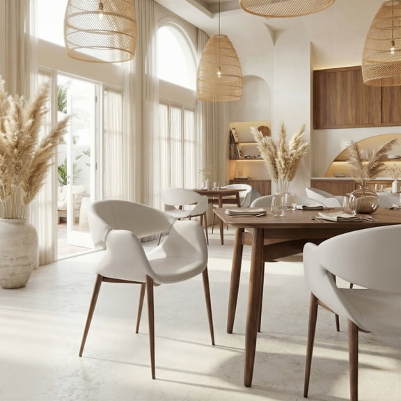 Limay Dining Chair Beige & Walnut Dining Chair, Modern Style, Plush and durable faux leather fabric, Plywood, Indoor Dining