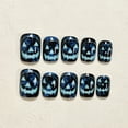 thumbnail image 3 of Press On Nails Short Square, Halloween Luminous Blue Pumpkin Resin Fake Nails, Glossy Glitter Stick On False Nails, Reusable Wearable Nail Tips for Women Girls Spooky Party Cosplay Manicure,24 Pcs, 3 of 7