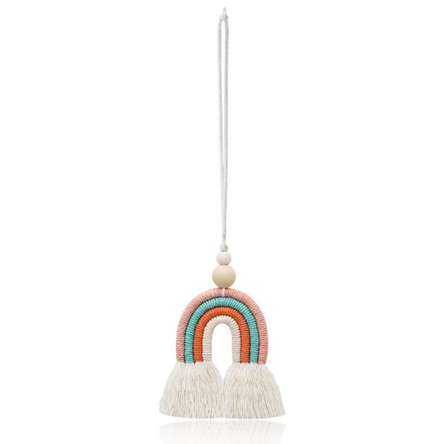 CAROOTU Rear View Mirrior Pendant Handmade Cotton Rainbow Tassel Car Diffuser Hanging
